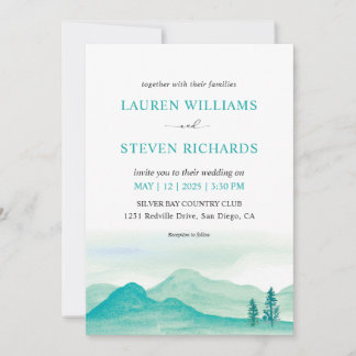 Custom White Aquamarin Blue Wüste Gebirge Hochzeit Einladung