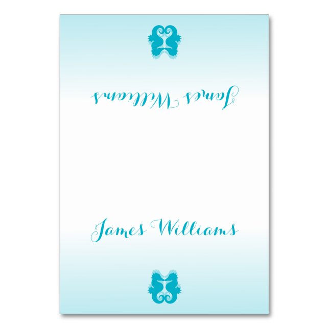 Custom White Blue Seepferd Wedding Platzkarten Tischnummer (Vorderseite)
