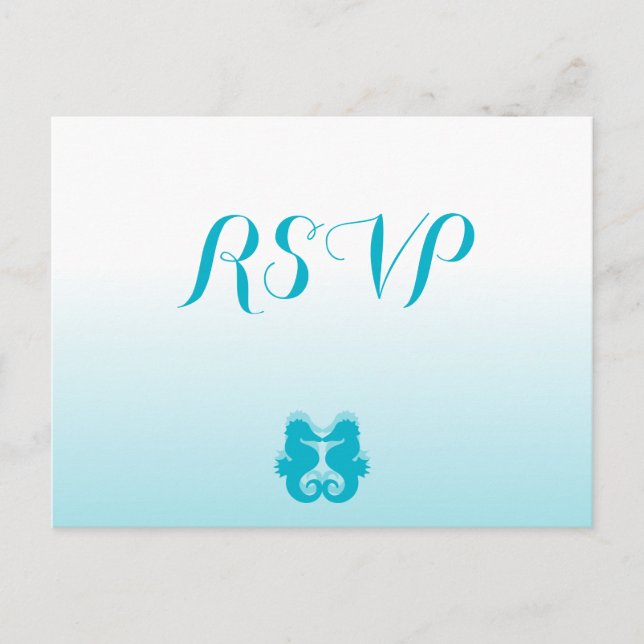 Custom White Blue Seepferd Wedding RSVP Postcards Einladungspostkarte (Vorderseite)