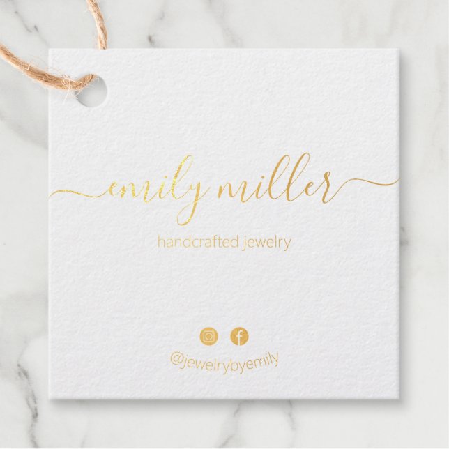 Custom White Calligraphy Script Gold Foil Hang Tag (Vorderseite)