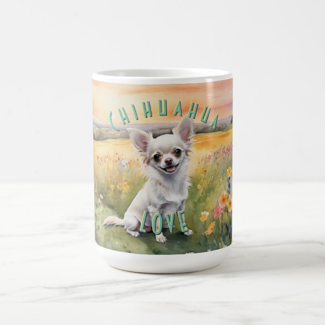 Custom White Chihuahua Sunrise, Miniature Liebe Kaffeetasse (Mittel)
