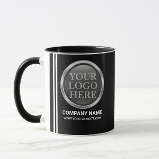 Custom White Company Logo on a Business Name Black Tasse