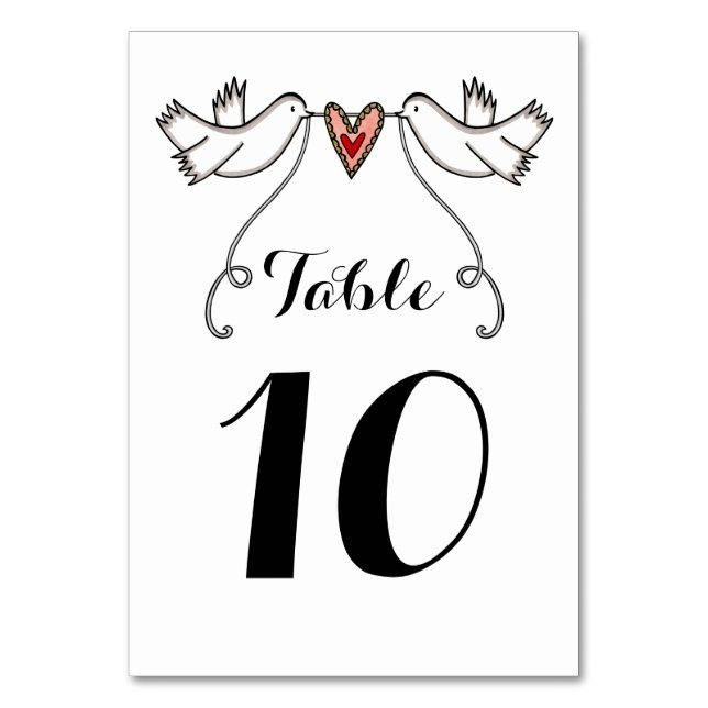 Custom White Doves Liebe Heart Wedding Tischnummer (Vorderseite)