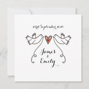 Custom White Doves Love Heart Faire-part de mariag