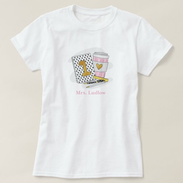 Custom White First Grade Lehrer T-Shirt (Design vorne)