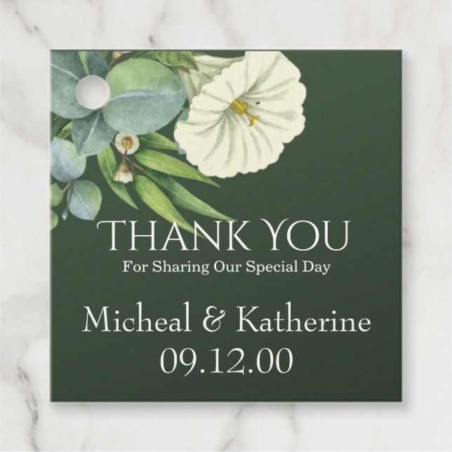Custom White Floral Emerald Green Vielen Dank Geschenkanhänger (Vorderseite)
