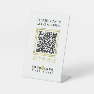 Custom White Gold QR Code Business Logo Review Sockelschild