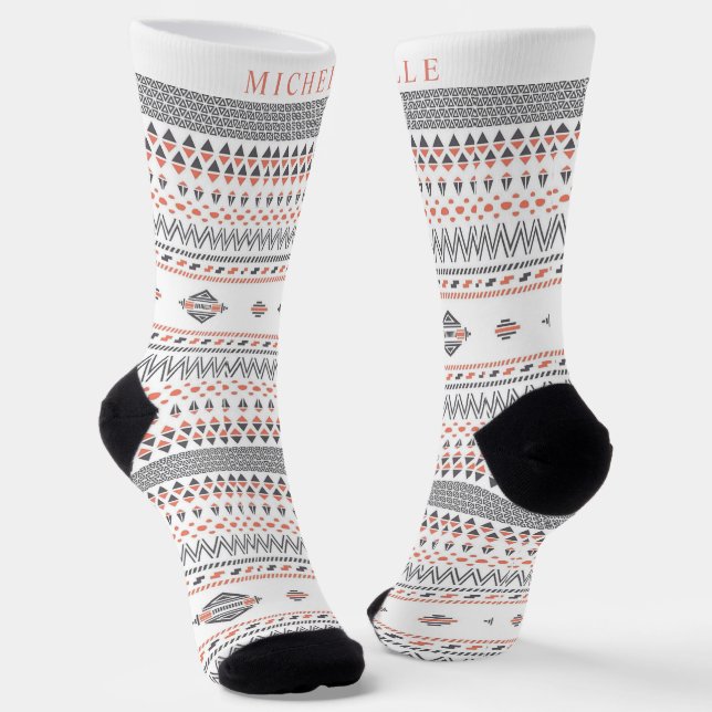 Custom White Gray Orange Aztec Muster Socken (Gewinkelt)