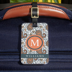 Custom White Gray Orange Green Paisley Muster Gepäckanhänger