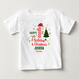 Custom White Happy 1. Geburtstag & 1. Weihnachten Baby T-shirt