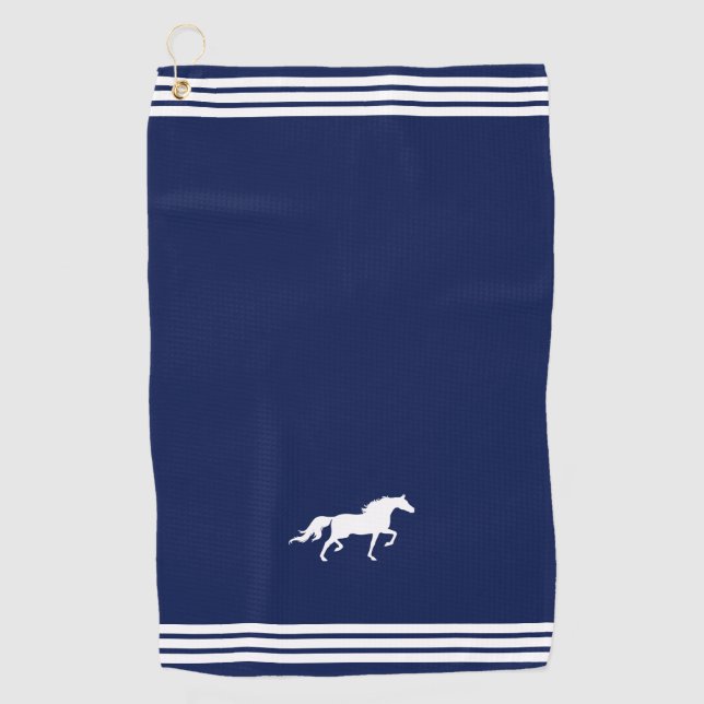 Custom White Horns & Three Stripes on Navy Blue Golfhandtuch (Vorderseite)