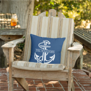 Custom White Nautic Anchor on Dark Navy Blue Kissen