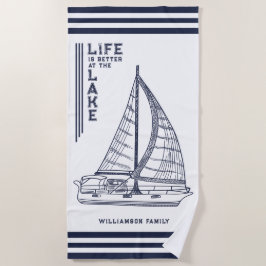 Custom White Navy Blue Life ist besser am See Strandtuch