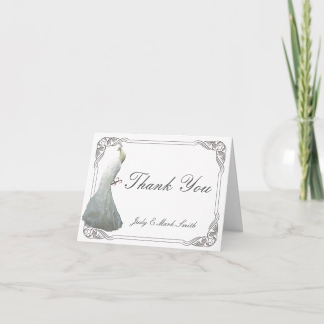Custom White Peacock Wedding Dankeschön Card Dankeskarte (Vorderseite)