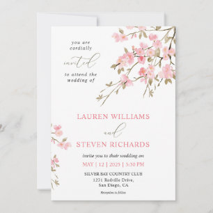 Custom White Pink Cherry Blossom Hochzeit Einladung