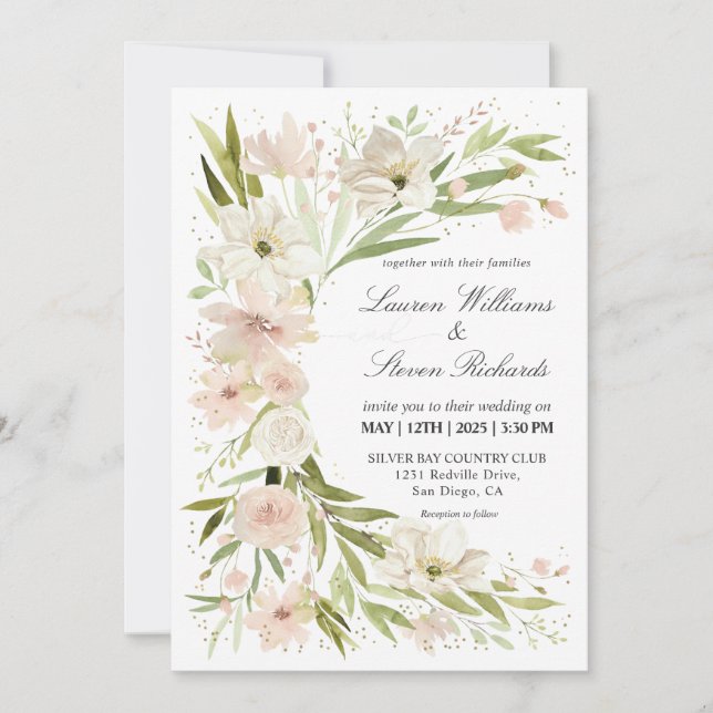 Custom White Pink Green Whimsical Romantic Corner Einladung (Vorderseite)