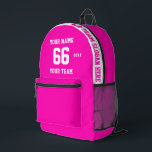 Custom white pink Name, Number, Team Sport Bedruckter Rucksack<br><div class="desc">Create your own custom white cute pink Sport Football Style Printed Backpack with Name, Number, Team Name, Slogan and Year. Personalize this simple classic Printed Backpack template with your custom message, name, team name and year. Easily personalize it for a cool sport keepsake. Create your unique personalized gift for coach,...</div>