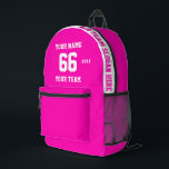 Custom white pink Name, Number, Team Sport Bedruckter Rucksack<br><div class="desc">Create your own custom white cute pink Sport Football Style Printed Backpack with Name, Number, Team Name, Slogan and Year. Personalize this simple classic Printed Backpack template with your custom message, name, team name and year. Easily personalize it for a cool sport keepsake. Create your unique personalized gift for coach,...</div>