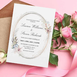 Custom White Pink Whimsical Wreath Floral Premium Einladung