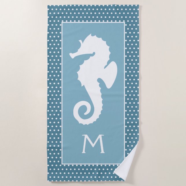 Custom White Seepferd Polka Dots Türkis Aquamarin Strandtuch (Vorderseite)