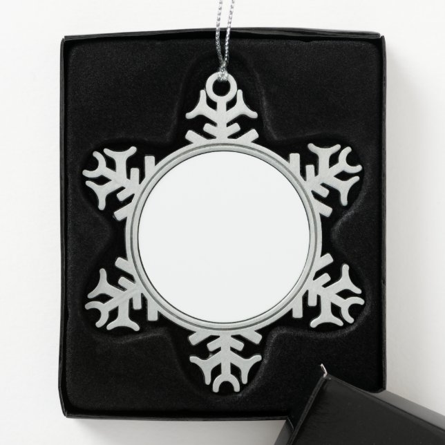Custom white simple Design Add Photo or Text Schneeflocken Zinn-Ornament (Box)