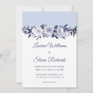 Custom White Soft Blue Antoinette Florals Hochzeit Einladung