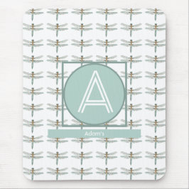 CUSTOM WHITE TRENDY DRAGONFLY PATTER MOUSEPAD