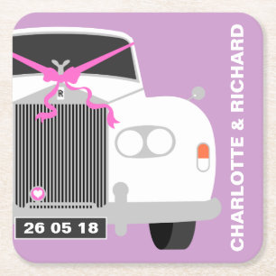 CUSTOM WHITE WEDD CAR LIMO DATE RECHTECKIGER PAPPUNTERSETZER