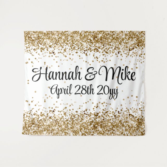 Custom White Weddrop Foto Booth Prop Wandteppich (Vorderseite (Horizontal))