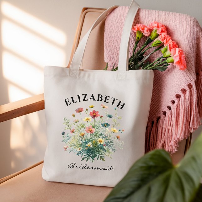 Custom Wildflower Bridesmaid Bag for Maid of Honor Tragetasche (bridesmaid tote bag, bridesmaid gift, watercolor floral tote, wildflower bridesmaid proposal bags,)