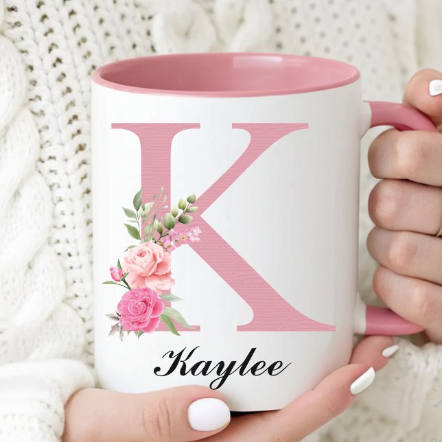 Custom Wildflower Graduation Mug Gift for Women Tasse (Floral Monogram Mug New Mom Gift for Her, Personalized Pink Floral Mug Bridesmaid Proposal Gift)