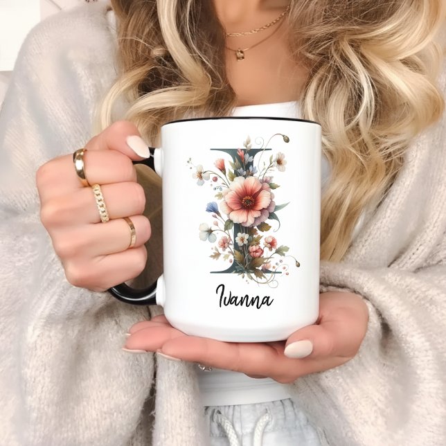 Custom Wildflower Monogram Mug for Women Tasse (monogram mug, floral initial mug, personalized floral mug, wildflower monogram gift for mom & her,)
