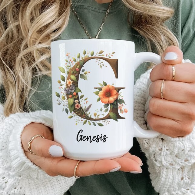 Custom Wildflowers Initial Birthday Mug For Mom Tasse (custom name gift, flower monogram mug, wildflower initial mug, personalized floral gift for women,)