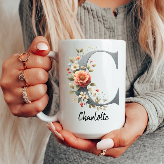 Custom Wildflowers Initial Mug for Women or Moms Tasse (wildflower mug, custom name mug, personalized floral mug, monogram coffee mug, birth flower mug,)