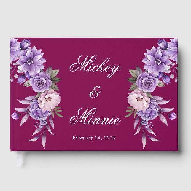 Custom Wine Floral Guest Book with Photo & Text Gästebuch (Vorderseite)