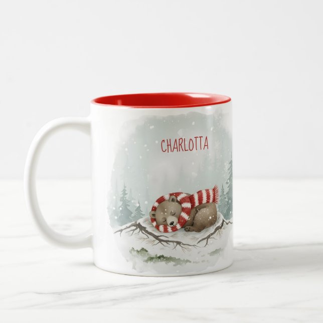Custom Winter Bear Mug – Sleeping Animal Design Zweifarbige Tasse (Links)