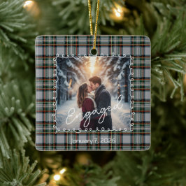 Custom Winter Engagement Photo Card with Tartan  Keramikornament