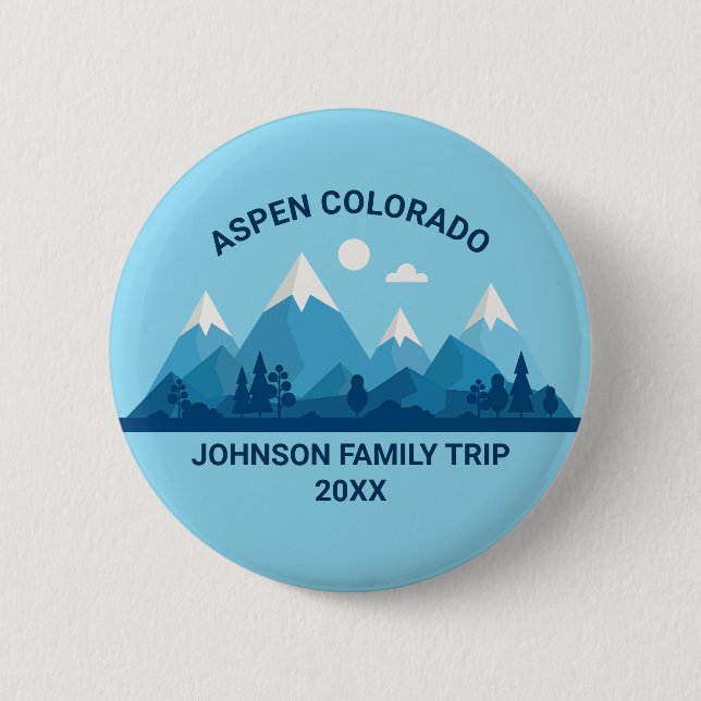 Custom Winter Family Wiedersehen Blue Snowy Mounta Button (Vorderseite)