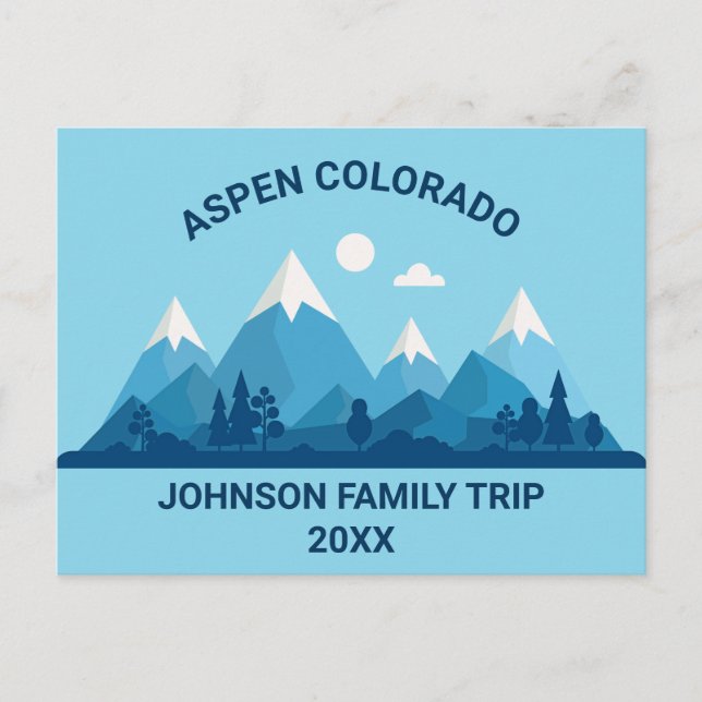 Custom Winter Family Wiedersehen Blue Snowy Mounta Postkarte (Vorderseite)