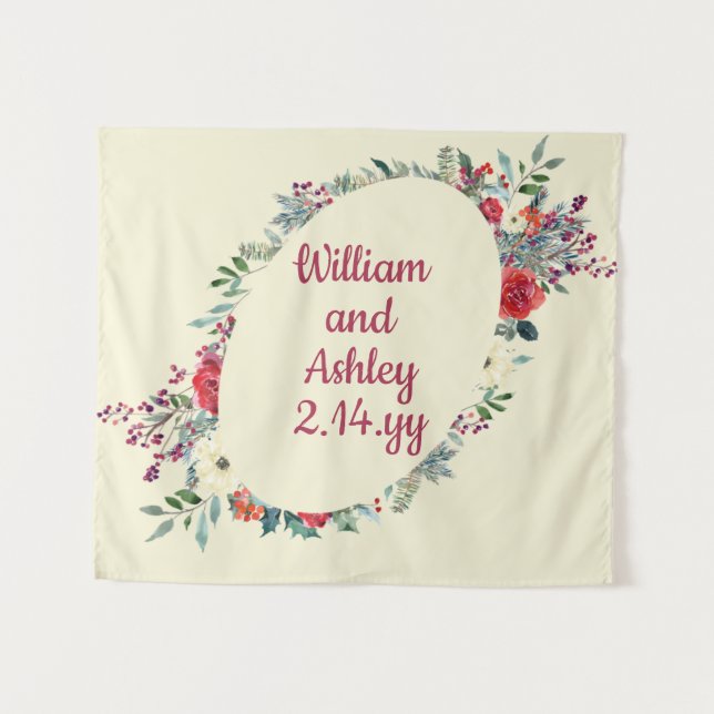 Custom Winter Floral Background Wedding Foto Stand Wandteppich (Vorderseite (Horizontal))