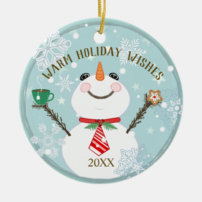 Custom Winter Holiday Weihnachtsschneemann Keramik Ornament (Vorne)