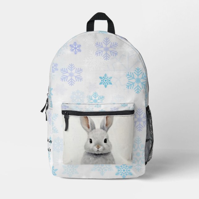 Custom Winter Rabbit Liebe Niedliche Ästhetik Bedruckter Rucksack (Vorderseite)