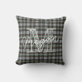 Custom Winter Tartan Pillow with Monogram Kissen