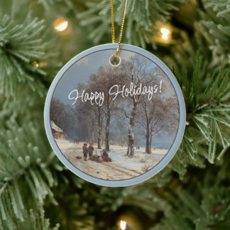 Custom Winter Wonderland Landscape Art Painting Keramik Ornament