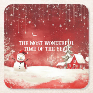 Custom Winter Wonderland Scene Weihnachtsschneeman Rechteckiger Pappuntersetzer