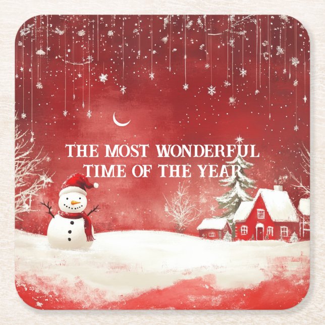 Custom Winter Wonderland Scene Weihnachtsschneeman Rechteckiger Pappuntersetzer (Vorderseite)