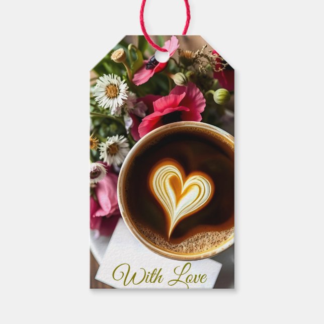 Custom "With Love"  Cup of Coffee & Red Poppies  Geschenkanhänger (Vorderseite)