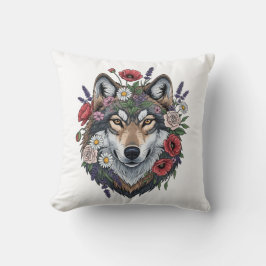 Custom Wolf with Floral Crown Throw Pillow Kissen