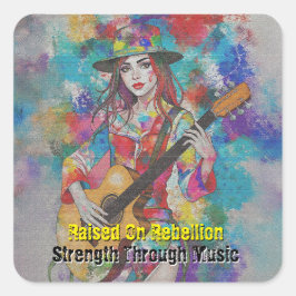 Custom Women Guitarist Abstrakte Kunst Inspiration Quadratischer Aufkleber