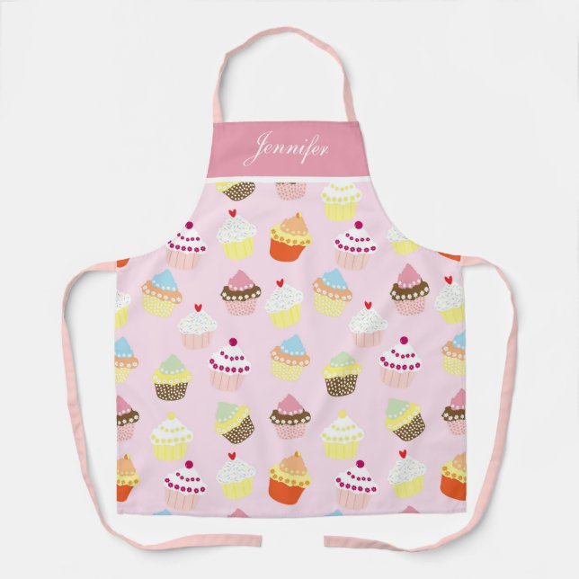 Custom Women's Pink Girly Cupcake Schürze (Vorderseite)